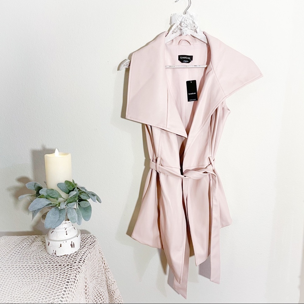 Bebe Pink Asymmetrical Faux Leather Vest with Belt - Picture 4 of 10
